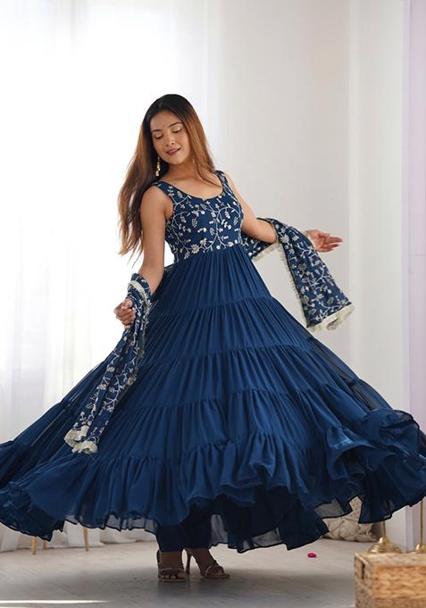 Blue Zari Embroidered Georgette Salwar Kameez