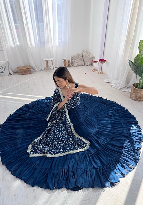 Blue Zari Embroidered Georgette Salwar Kameez