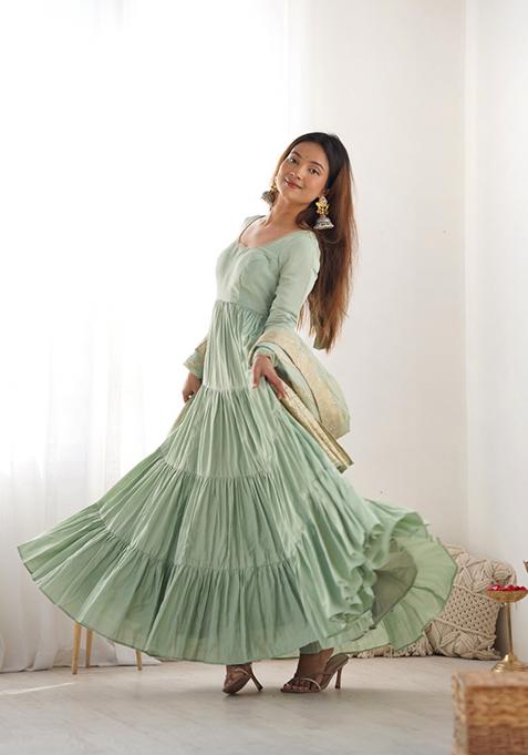 Pista Green Zari Embroidered Georgette Salwar Kameez