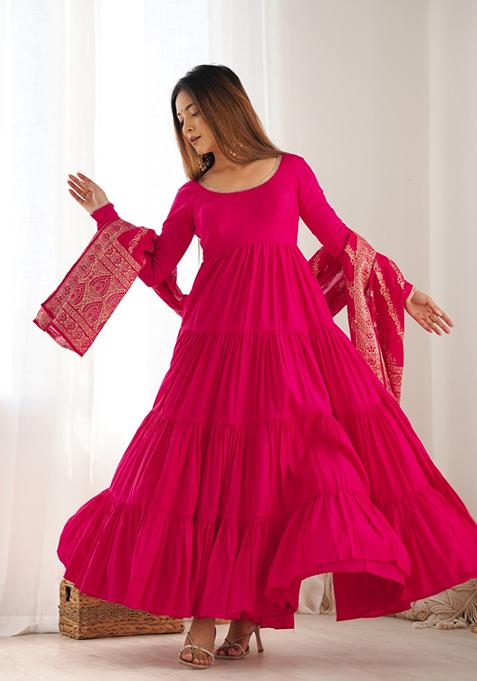 Pink Zari Embroidered Georgette Salwar Kameez