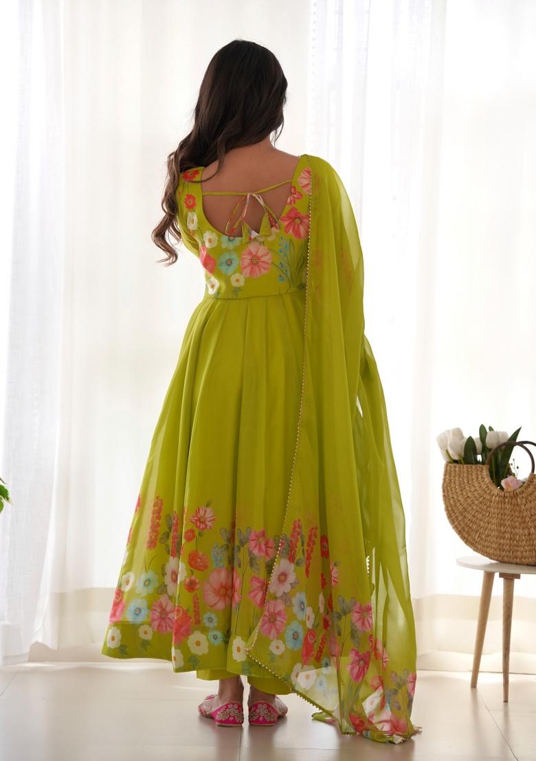 Lemon Yellow Zari Embroidered Georgette Salwar Kameez