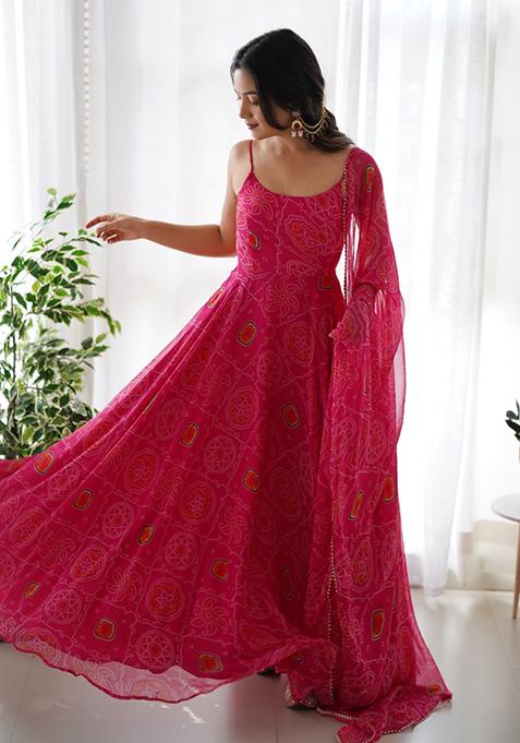 Pink Printed Georgette Salwar Kameez