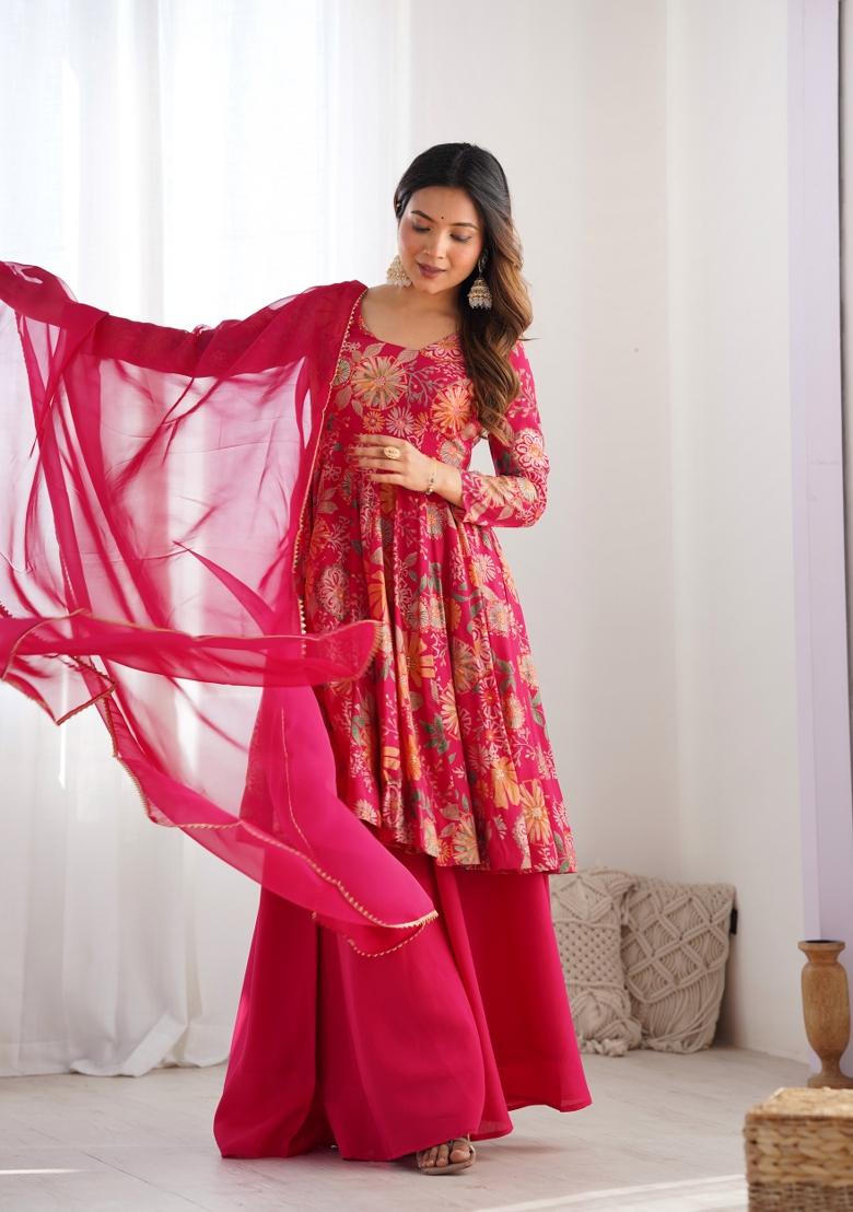 Pink Printed Georgette Salwar Kameez