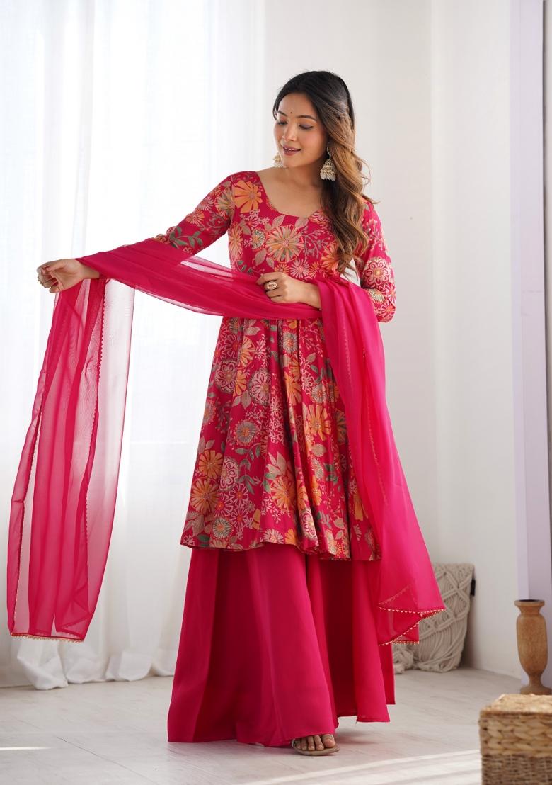 Pink Printed Georgette Salwar Kameez