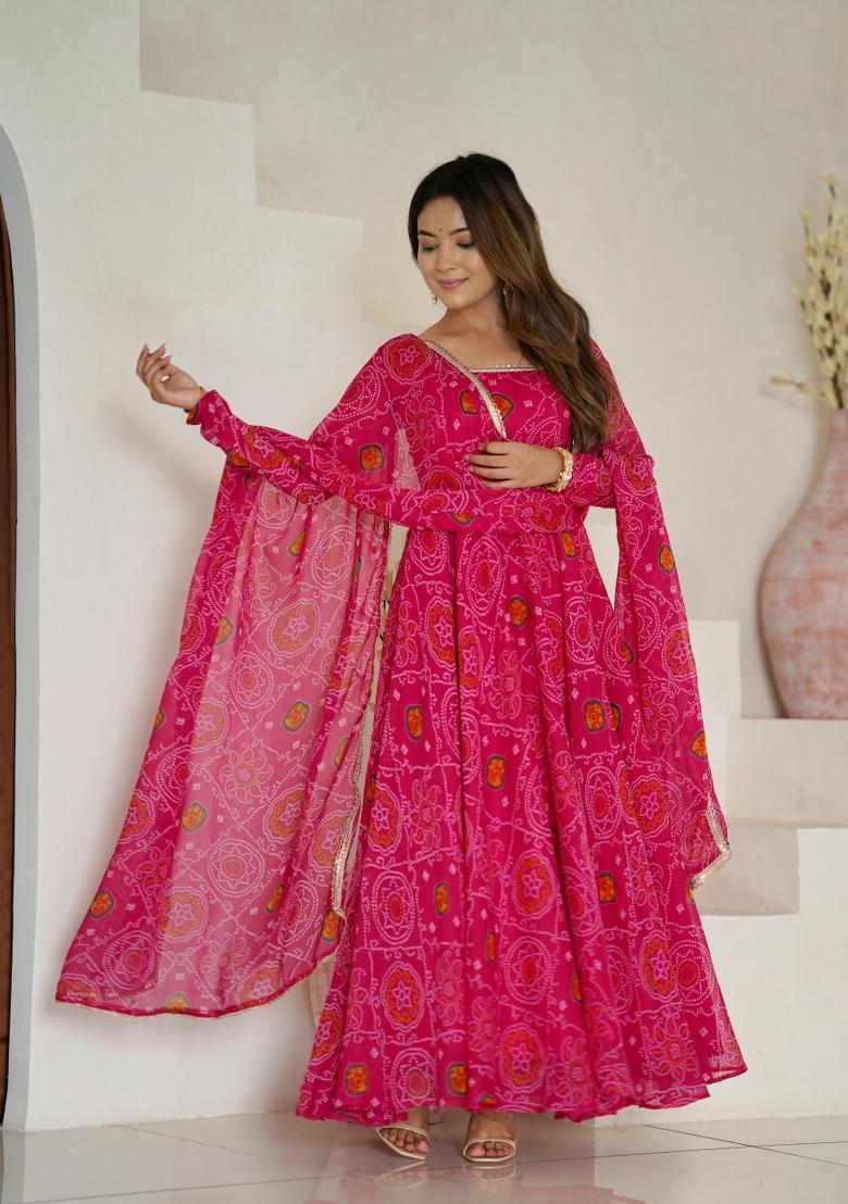 Pink Printed Georgette Salwar Kameez