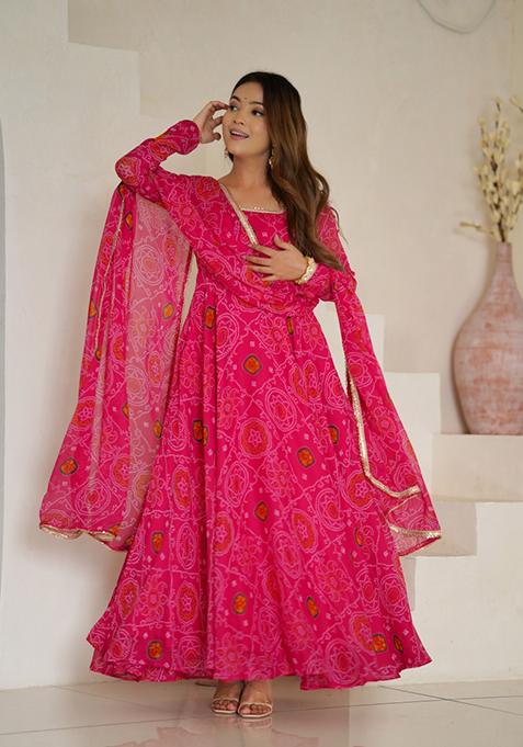 Pink Printed Georgette Salwar Kameez