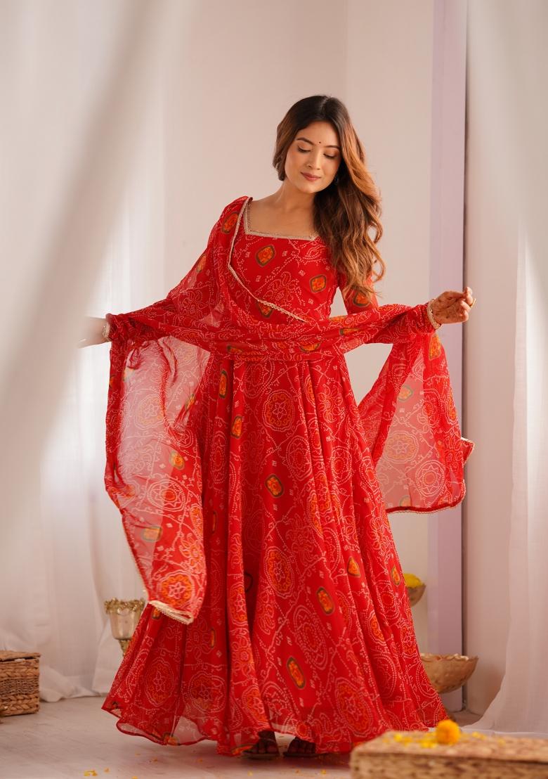 Red Embroidered Georgette Salwar Kameez