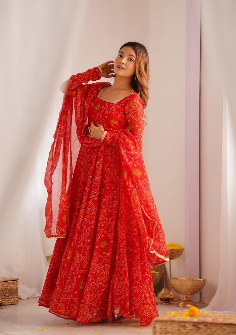 Red Embroidered Georgette Salwar Kameez