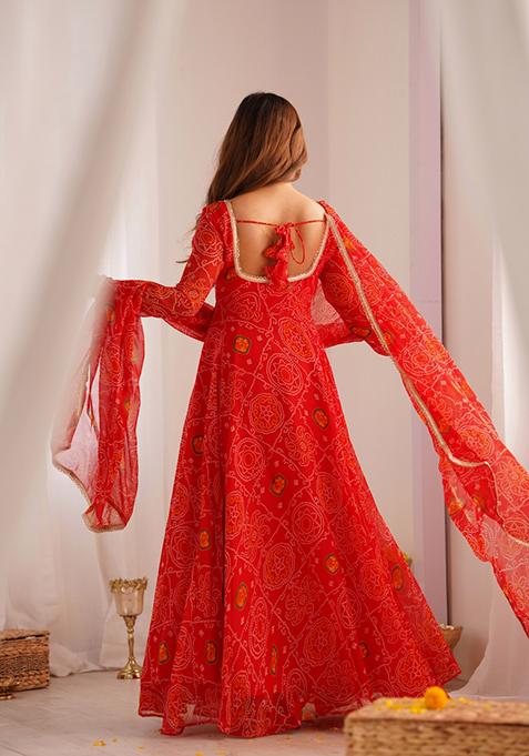 Red Embroidered Georgette Salwar Kameez