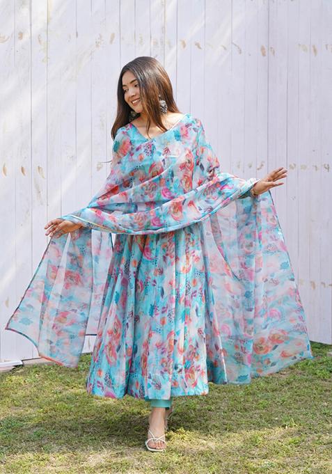Sky Blue Printed Georgette Salwar Kameez