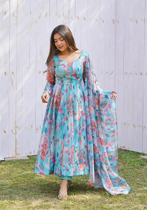 Sky Blue Printed Georgette Salwar Kameez