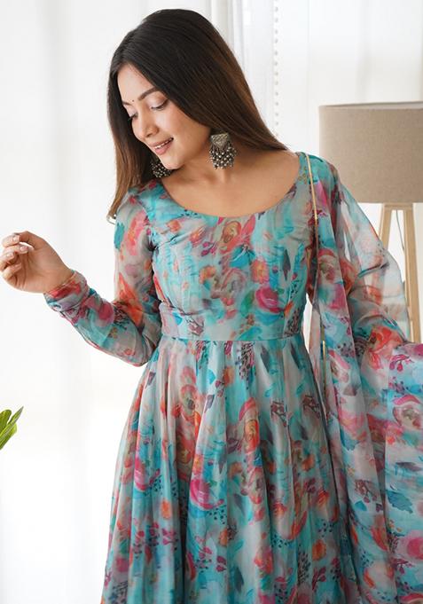 Sky Blue Printed Georgette Salwar Kameez