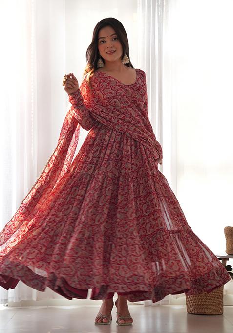 Maroon Printed Georgette Salwar Kameez
