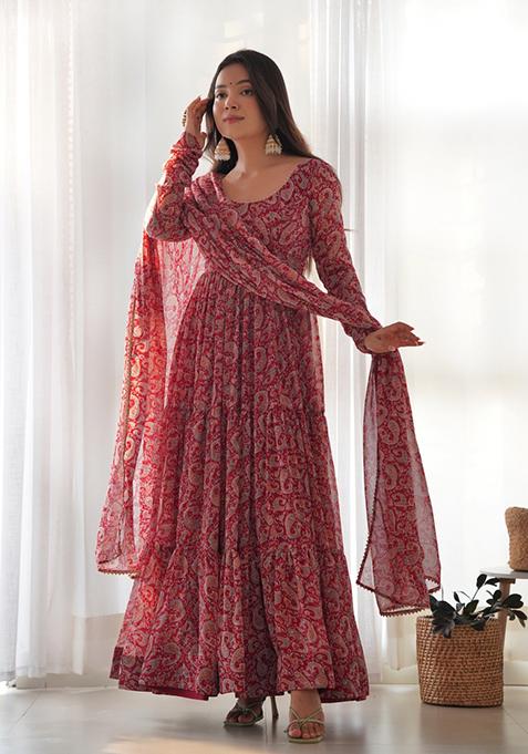Maroon Printed Georgette Salwar Kameez