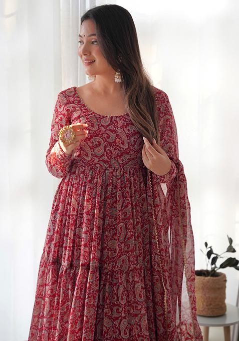 Maroon Printed Georgette Salwar Kameez