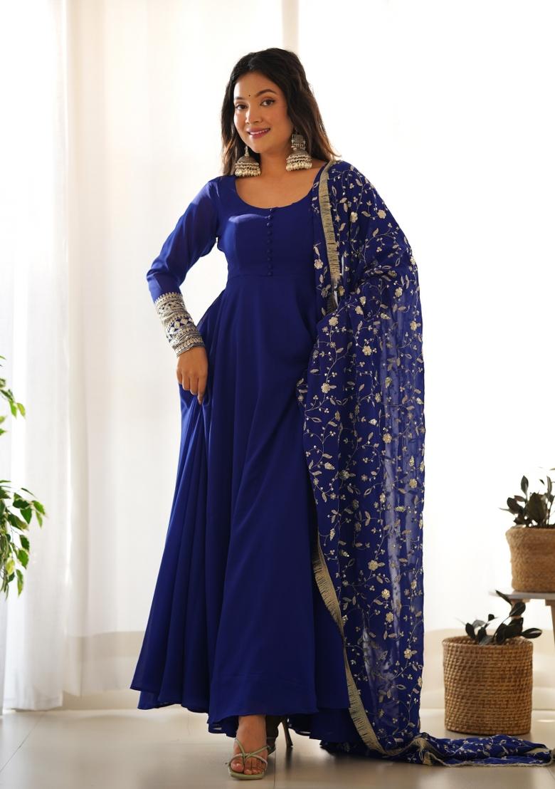 Blue Zari Embroidered Georgette Anarkali Set
