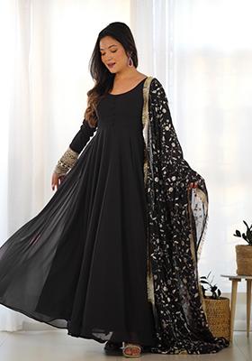 Black Zari Embroidered Georgette Anarkali Set