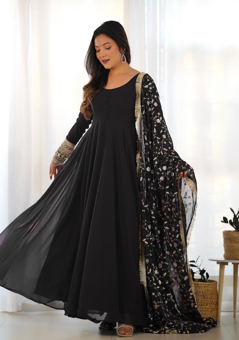 Black Zari Embroidered Georgette Anarkali Set