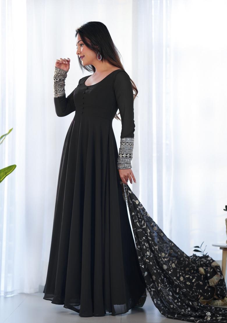 Black Zari Embroidered Georgette Anarkali Set
