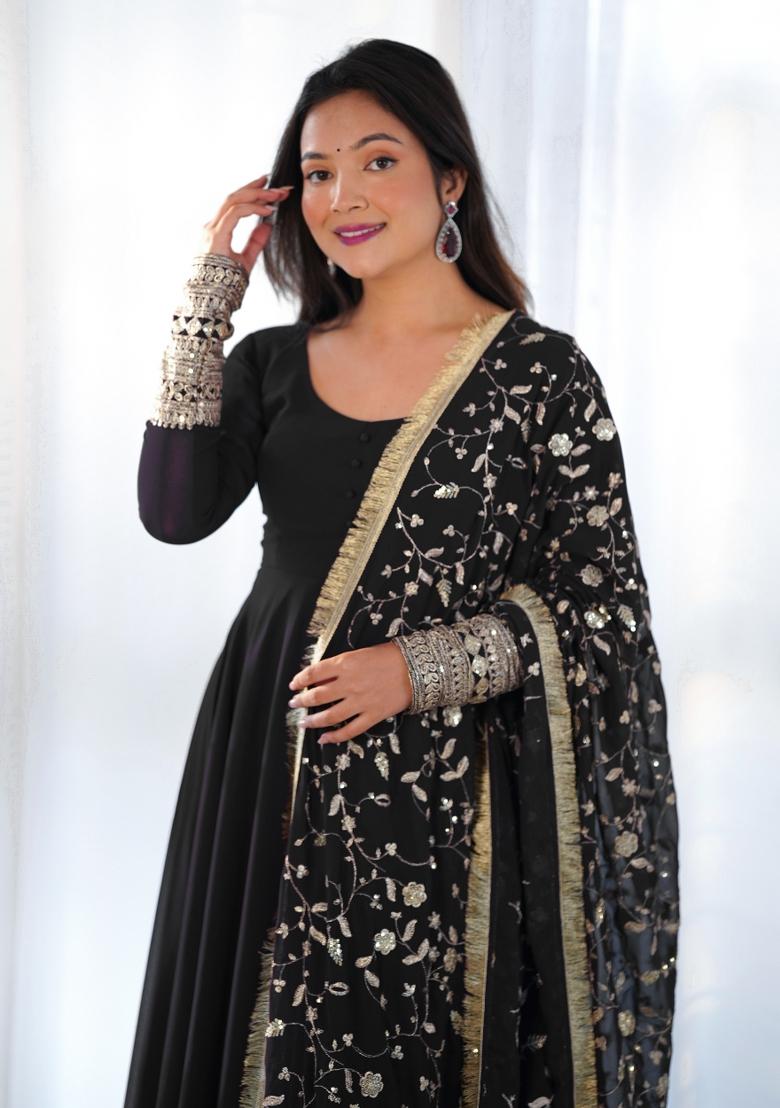 Black Zari Embroidered Georgette Anarkali Set