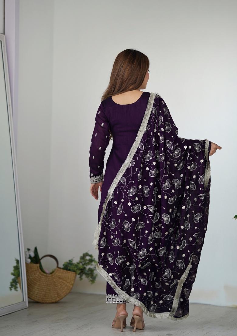 Purple Embroidered Silk Salwar Kameez