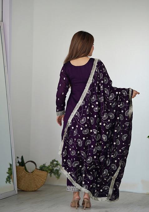 Purple Embroidered Silk Salwar Kameez