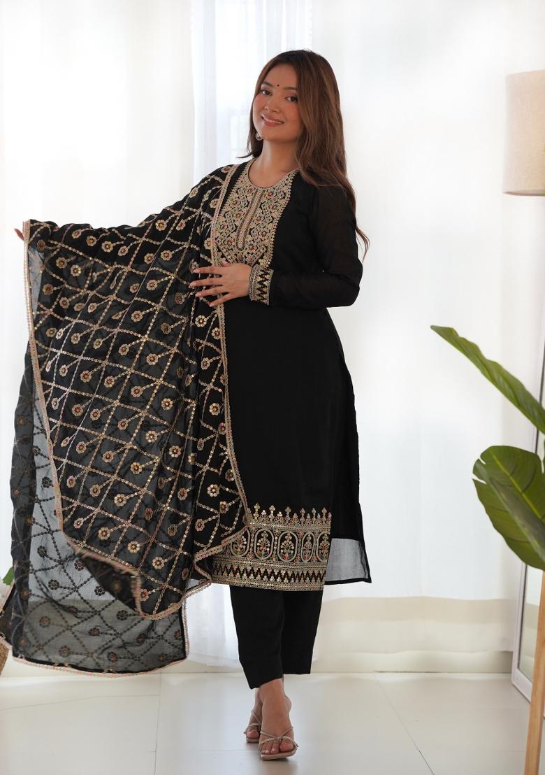 Black Zari Embroidered Georgette Salwar Kameez