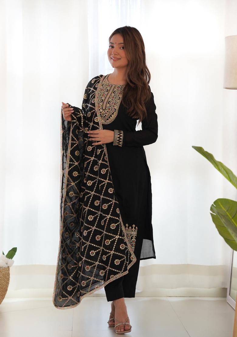 Black Zari Embroidered Georgette Salwar Kameez