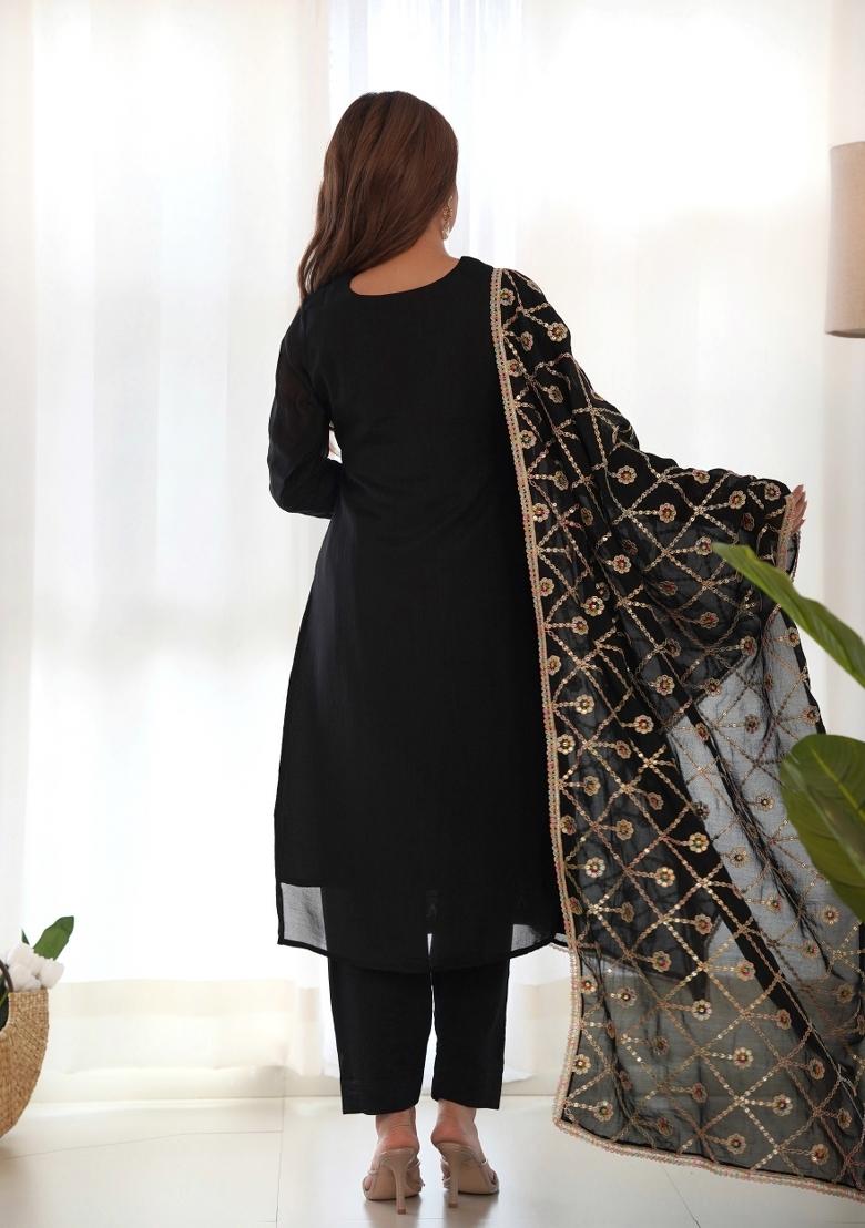 Black Zari Embroidered Georgette Salwar Kameez