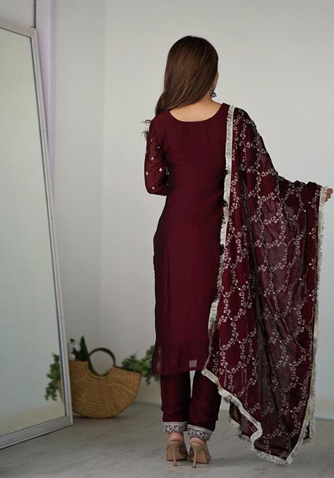 Maroon Zari Embroidered Georgette Salwar Kameez