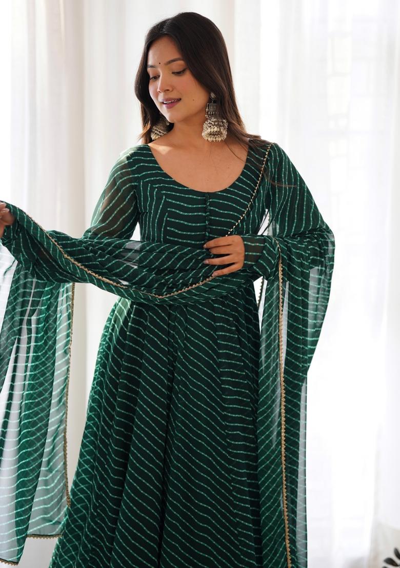 Green Printed Georgette Salwar Kameez