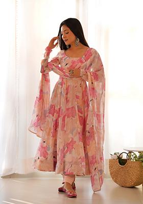 Pink Printed Georgette Salwar Kameez