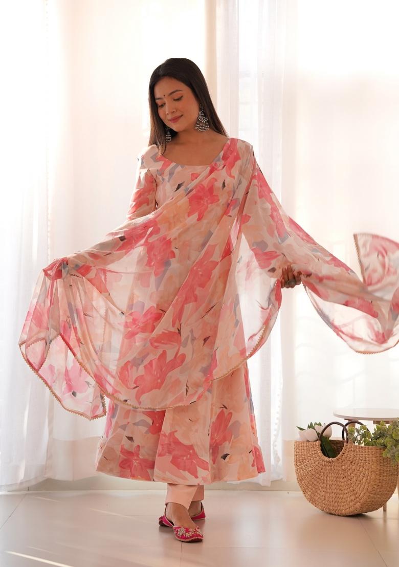 Pink Printed Georgette Salwar Kameez