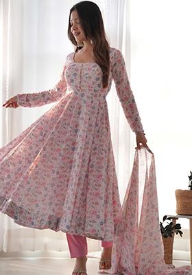 Pink Printed Chiffon Salwar Kameez