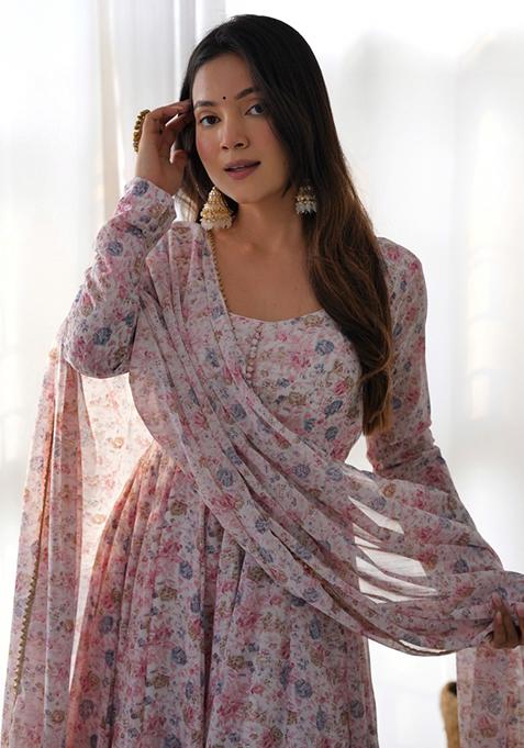Pink Printed Chiffon Salwar Kameez