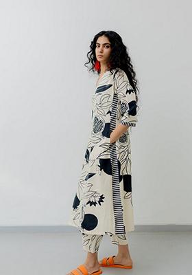 White Printed Viscose Salwar Kameez