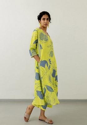 Yellow Printed Viscose Salwar Kameez