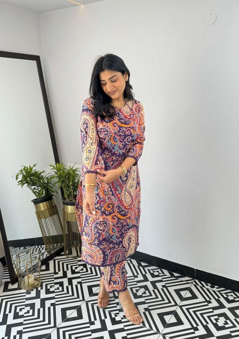 Purple Printed Viscose Salwar Kameez