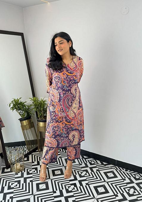Purple Printed Viscose Salwar Kameez