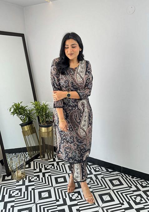 Black Printed Viscose Salwar Kameez