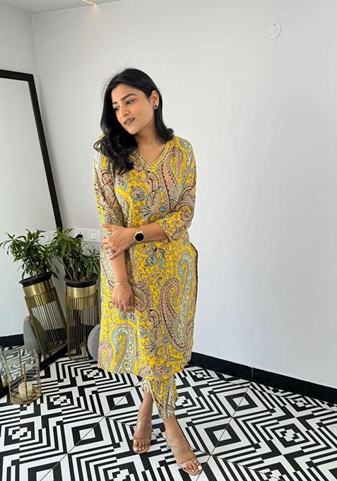 Yellow Printed Viscose Salwar Kameez