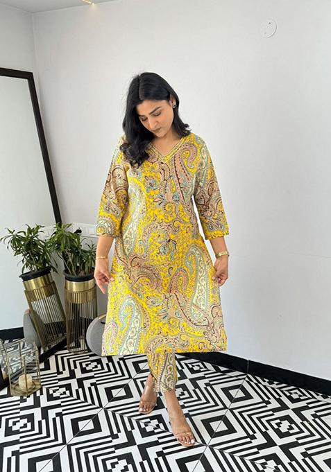 Yellow Printed Viscose Salwar Kameez