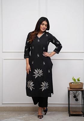 Black Embroidered Viscose Salwar Kameez