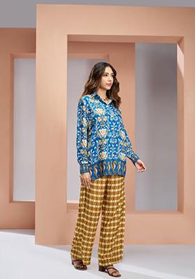 Blue Printed Art Silk Coord set