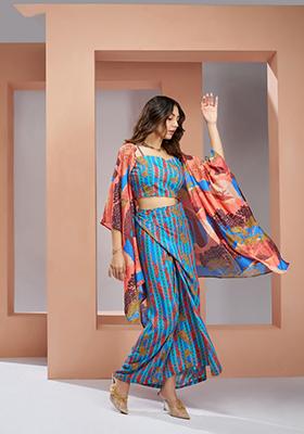 Blue Printed Art Silk Coord Set