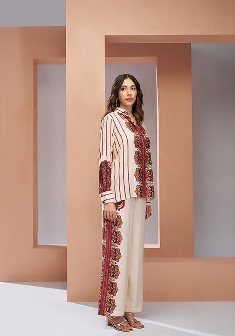 Cream Printed Art Silk Coord Set