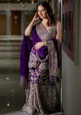 Purple Embroidered Georgette Sharara Set