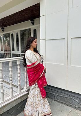 Off White Embroidered Georgette Sharara Set