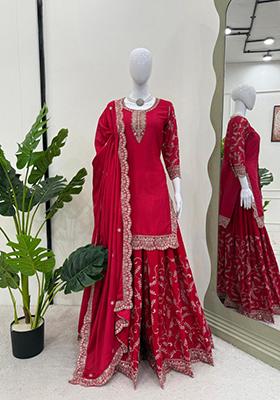 Rani Pink Embroidered Georgette Palazzo Set