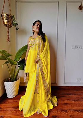 Yellow Embroidered Georgette Palazzo Set